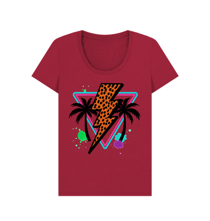 Orange lightning bolt palm tree scoop neck t-shirt - Trend Tonic