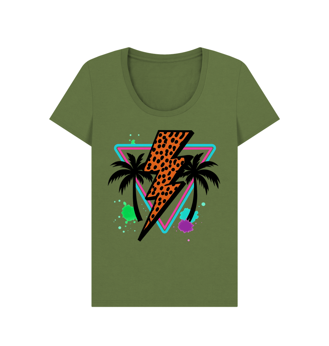 Orange lightning bolt palm tree scoop neck t-shirt - Trend Tonic