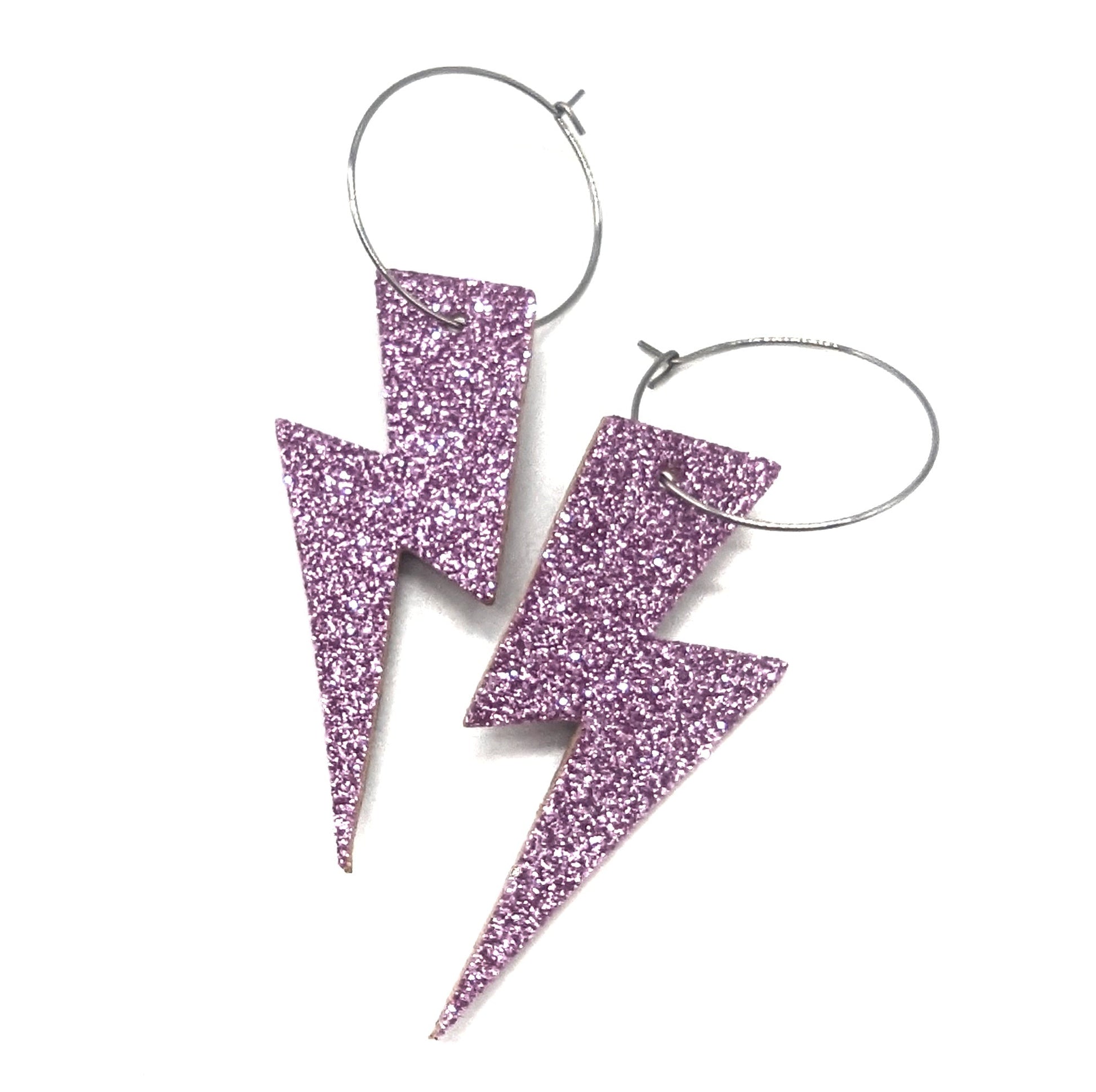 Pale pink glitter lightning bolt hoop earrings - Trend Tonic