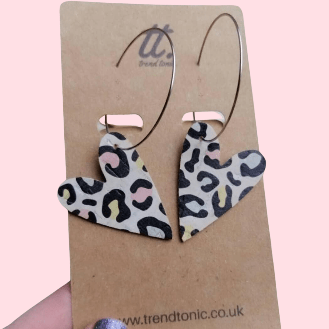 Pastel leopard heart hoop earrings - Trend Tonic