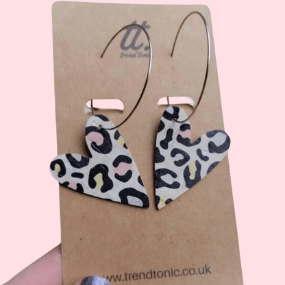 Pastel leopard heart hoop earrings - Trend Tonic