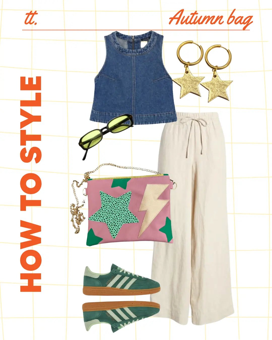 Peach and green lightning bolt star bag - Trend Tonic