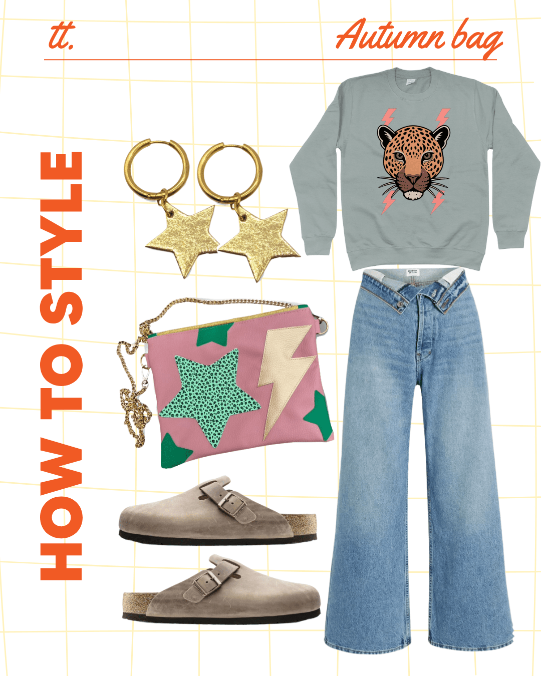 Peach and green lightning bolt star bag - Trend Tonic
