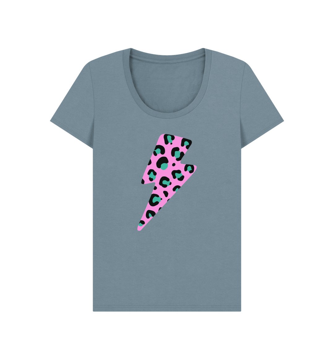 Pink and blue leopard lightning bolt scoop neck t-shirt - Trend Tonic