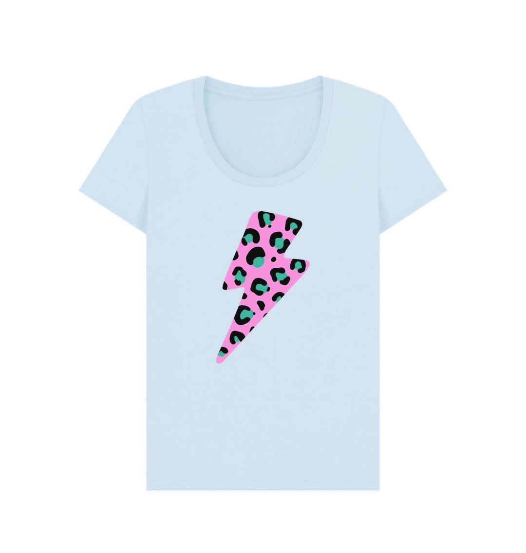 Pink and blue leopard lightning bolt scoop neck t-shirt - Trend Tonic