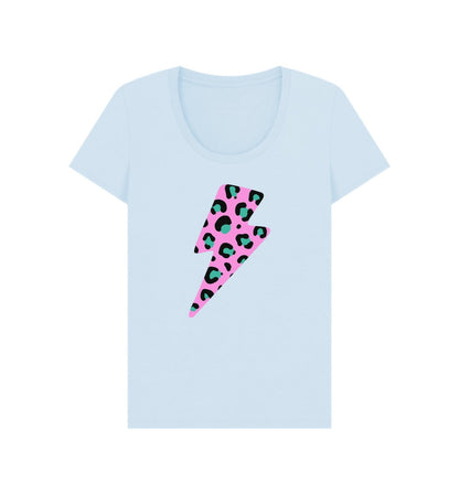 Pink and blue leopard lightning bolt scoop neck t-shirt - Trend Tonic