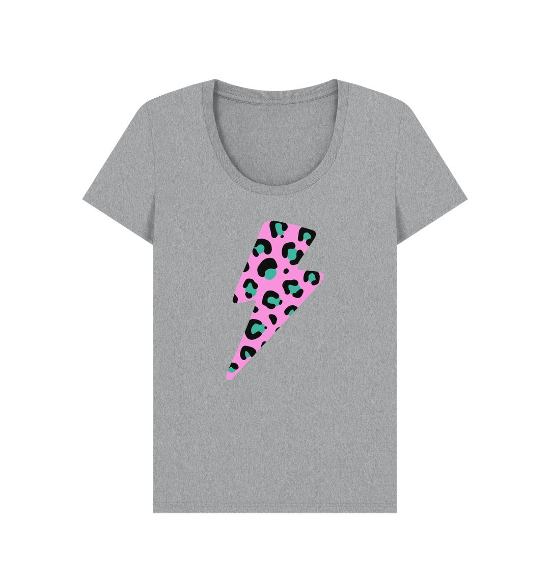Pink and blue leopard lightning bolt scoop neck t-shirt - Trend Tonic