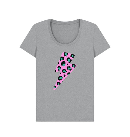 Pink and blue leopard lightning bolt scoop neck t-shirt - Trend Tonic