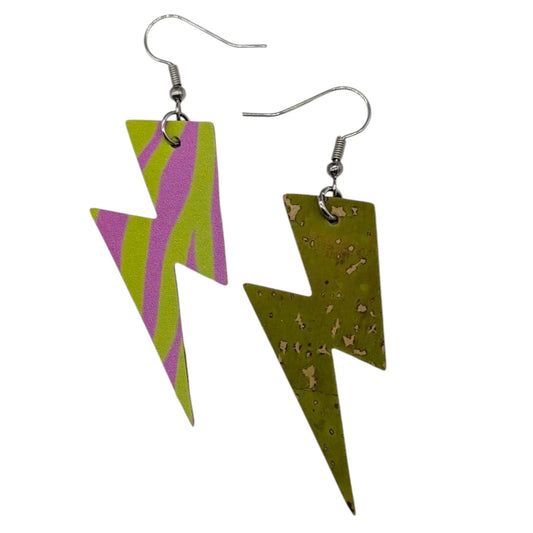 Pink and green disco diva lightning bolt earrings - Trend Tonic