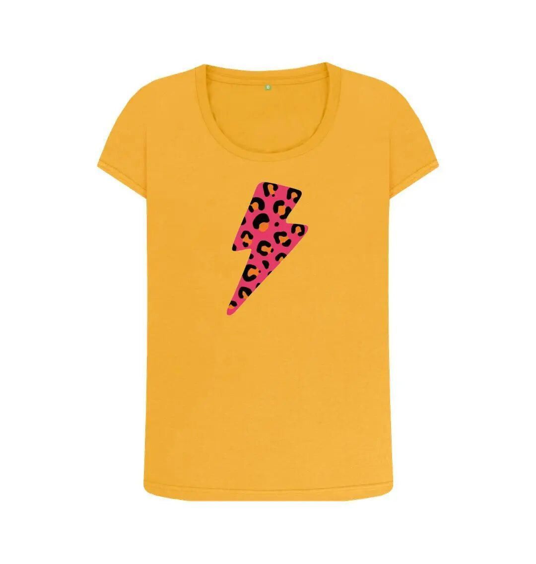 Pink and orange leopard print lightning bolt scoop neck - Trend Tonic