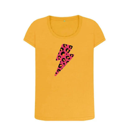 Pink and orange leopard print lightning bolt scoop neck - Trend Tonic