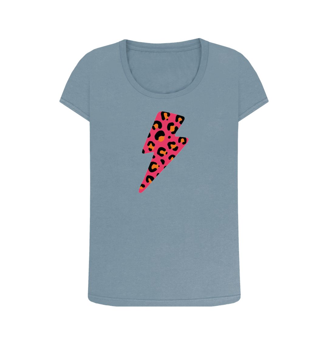 Pink and orange leopard print lightning bolt scoop neck - Trend Tonic
