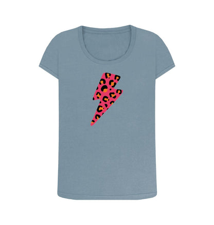 Pink and orange leopard print lightning bolt scoop neck - Trend Tonic