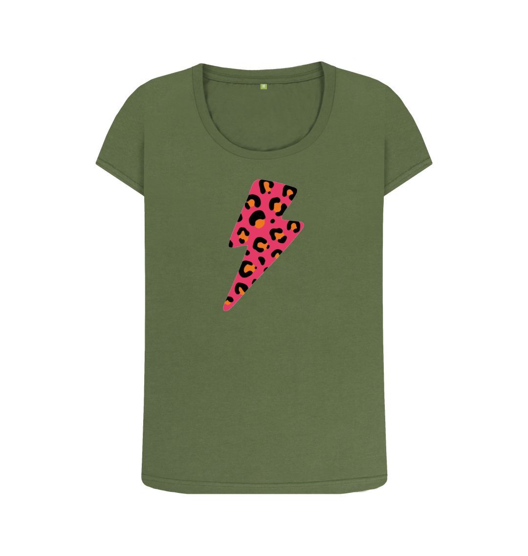Pink and orange leopard print lightning bolt scoop neck - Trend Tonic