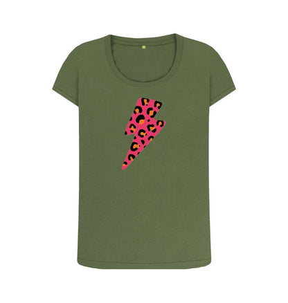 Pink and orange leopard print lightning bolt scoop neck - Trend Tonic