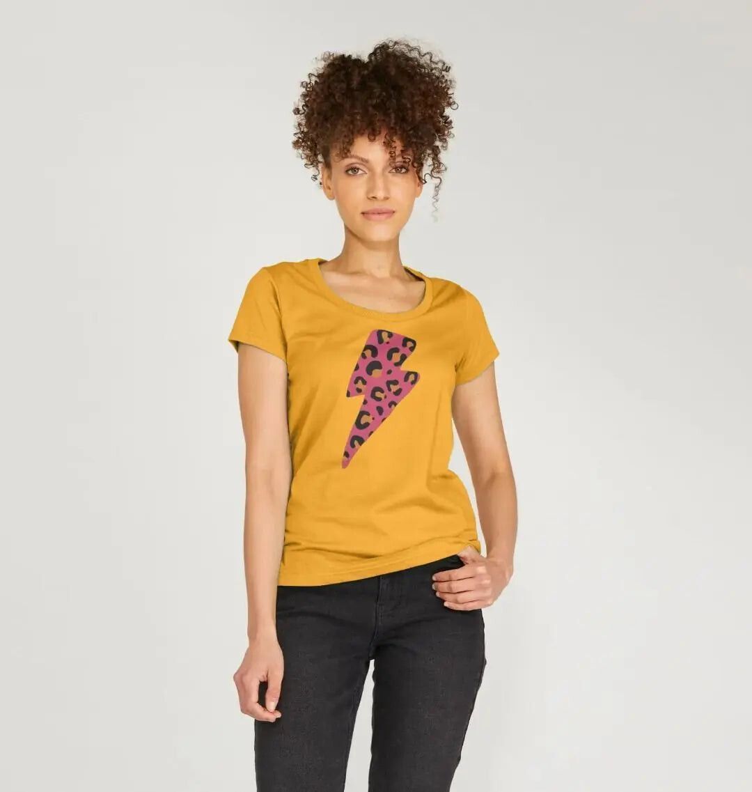 Pink and orange leopard print lightning bolt scoop neck - Trend Tonic