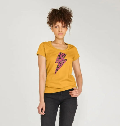 Pink and orange leopard print lightning bolt scoop neck - Trend Tonic