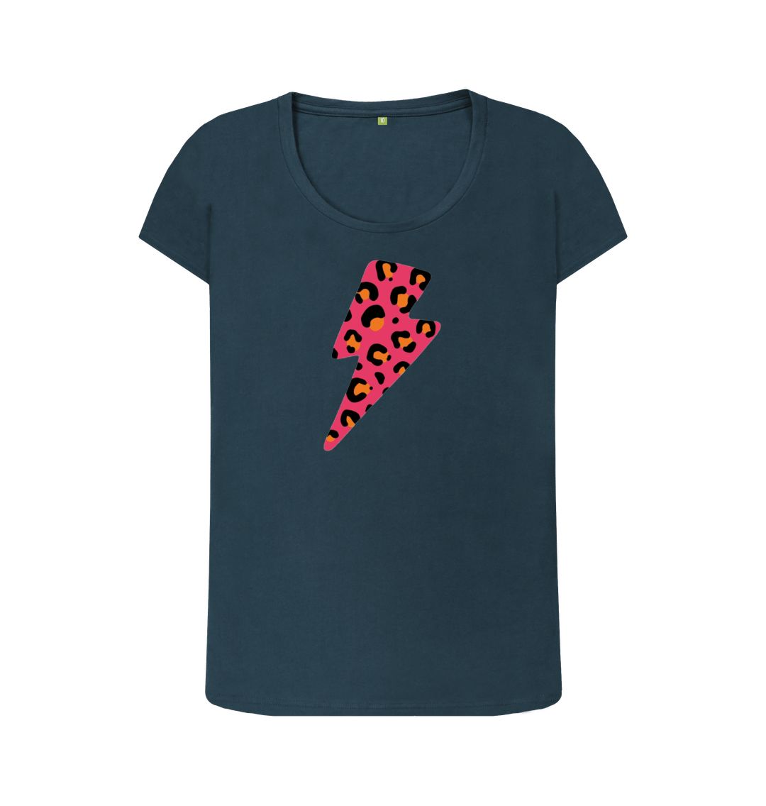Pink and orange leopard print lightning bolt scoop neck - Trend Tonic