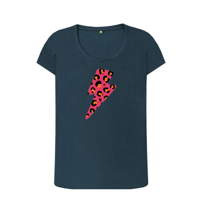 Pink and orange leopard print lightning bolt scoop neck - Trend Tonic
