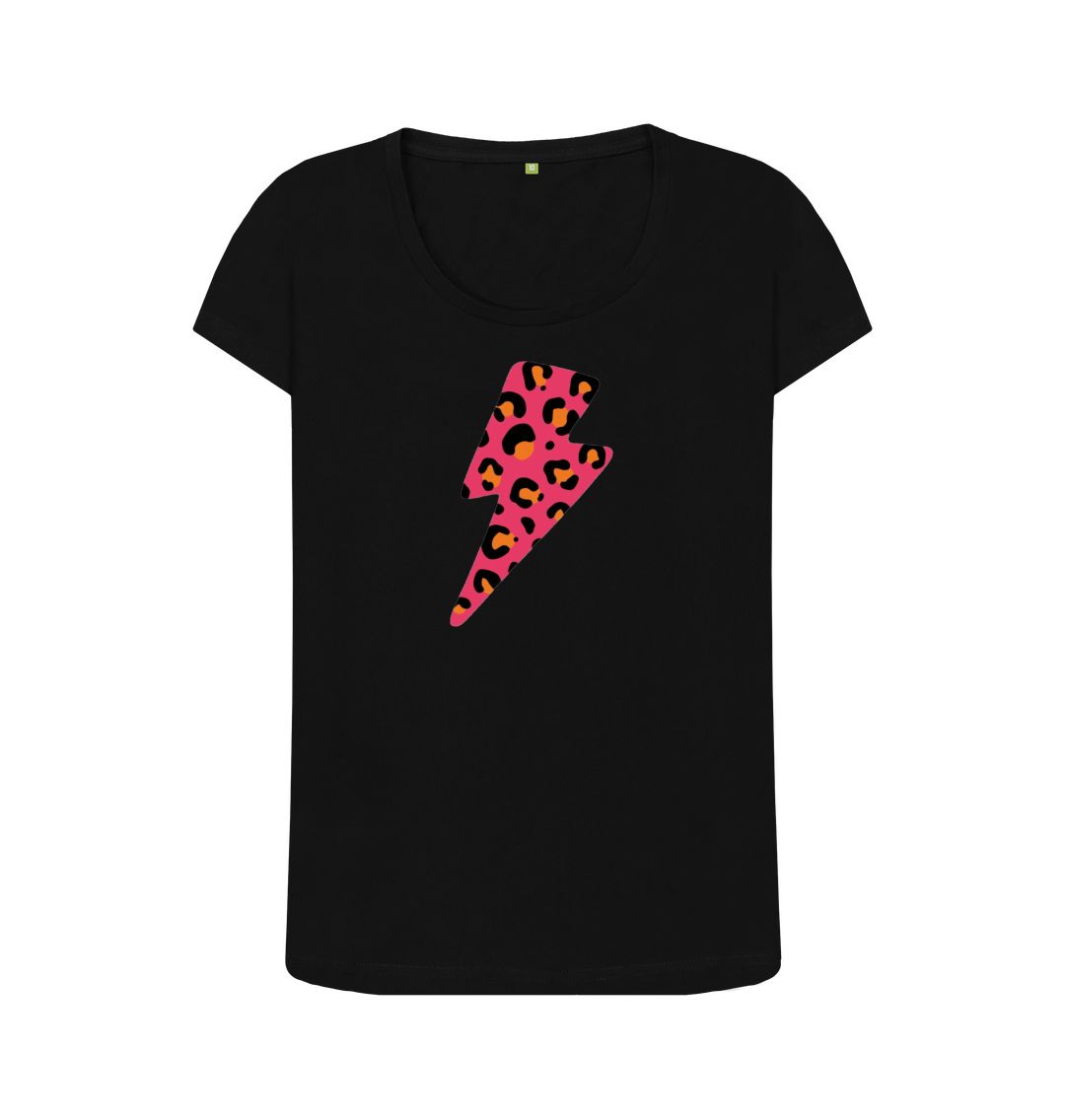 Pink and orange leopard print lightning bolt scoop neck - Trend Tonic