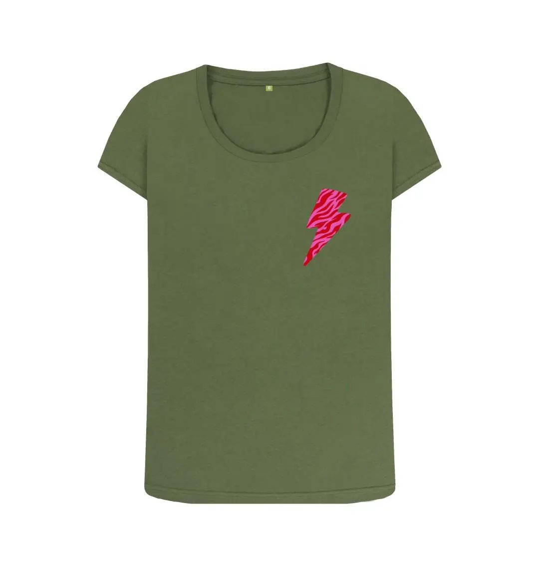 Pink and red zebra print lightning bolt scoop neck t-shirt - Trend Tonic