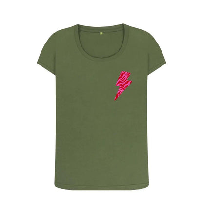 Pink and red zebra print lightning bolt scoop neck t-shirt - Trend Tonic