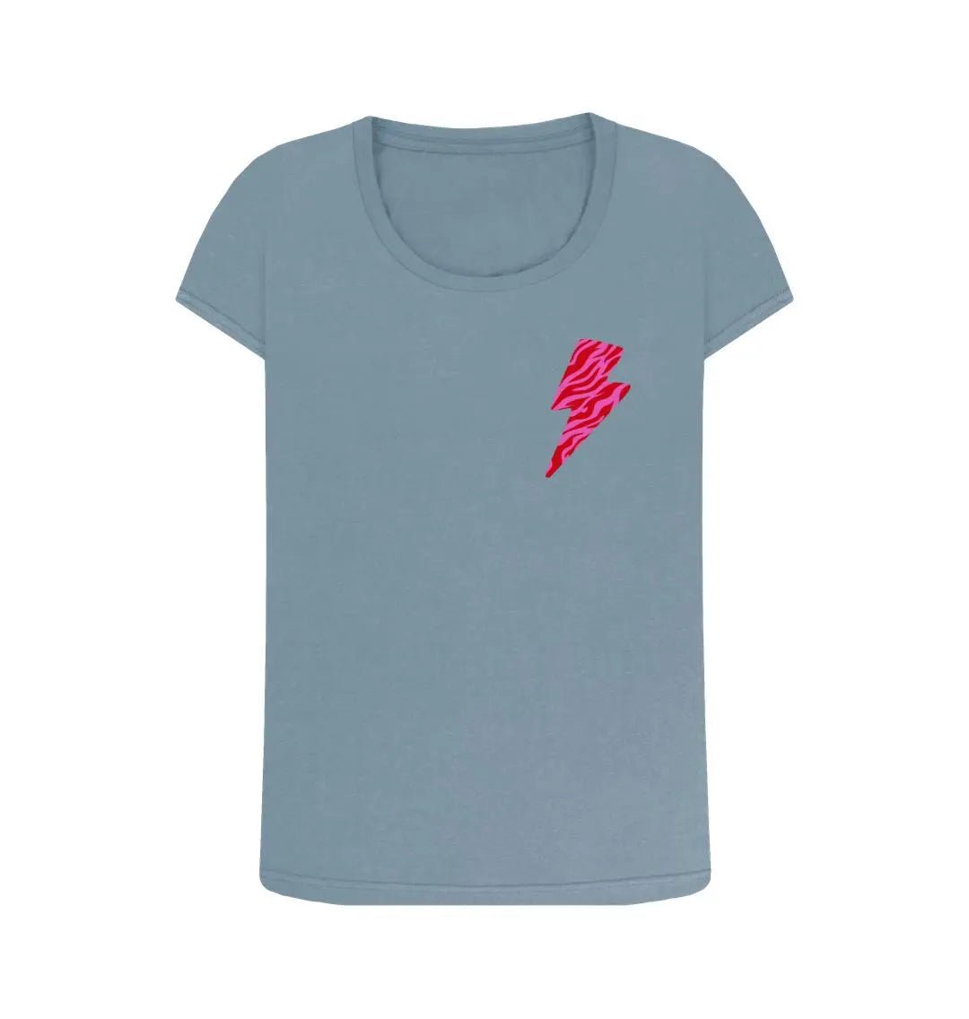 Pink and red zebra print lightning bolt scoop neck t-shirt - Trend Tonic