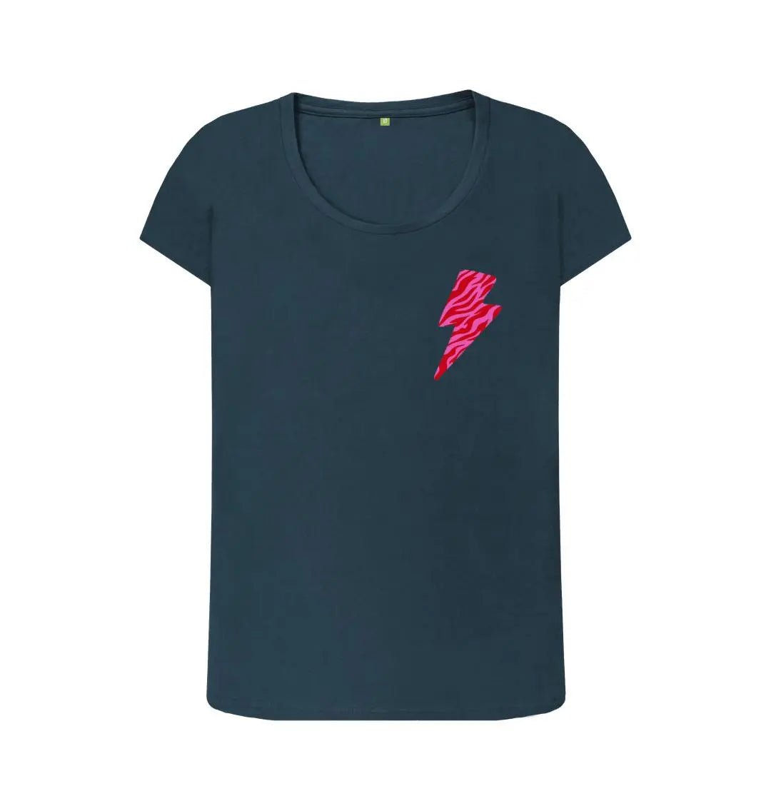Pink and red zebra print lightning bolt scoop neck t-shirt - Trend Tonic