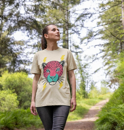 Pink leopard face crew neck t-shirt - Trend Tonic