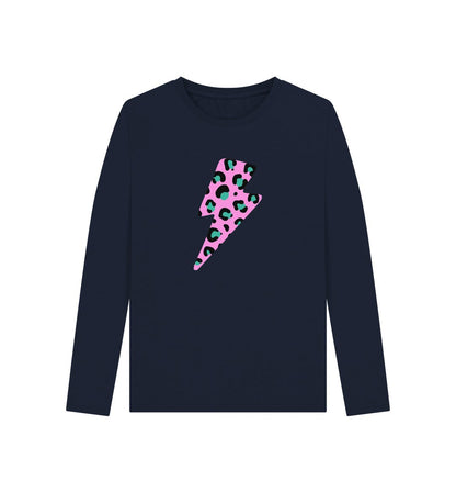 Pink leopard print lightning bolt long sleeve t-shirt - Trend Tonic