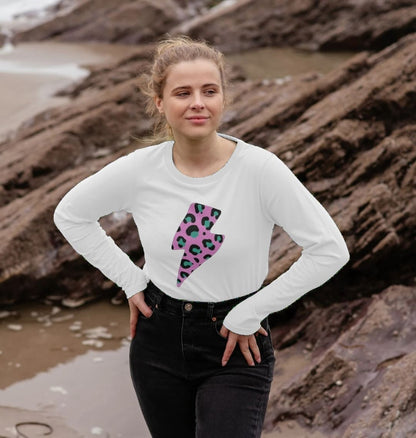 Pink leopard print lightning bolt long sleeve t-shirt - Trend Tonic