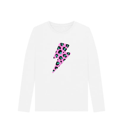 Pink leopard print lightning bolt long sleeve t-shirt - Trend Tonic