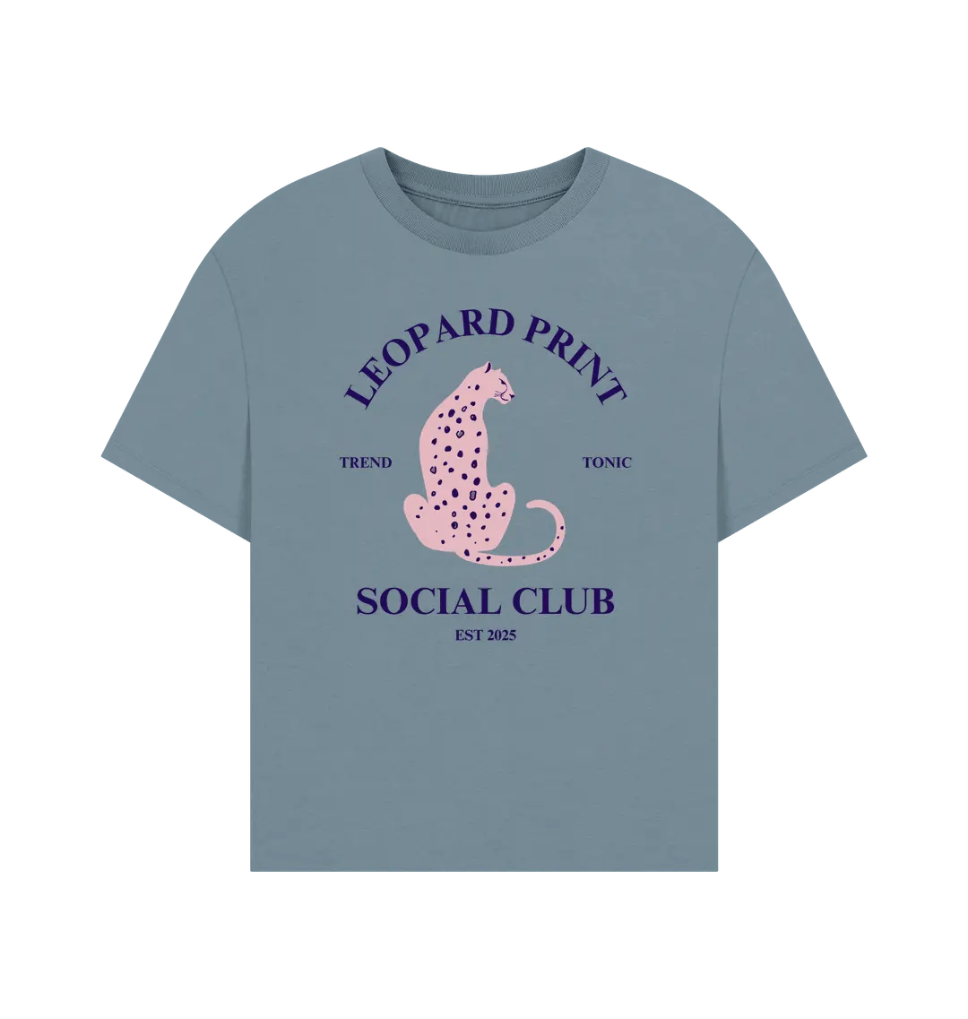 Pink leopard print social club oversized fit t-shirt - Trend Tonic