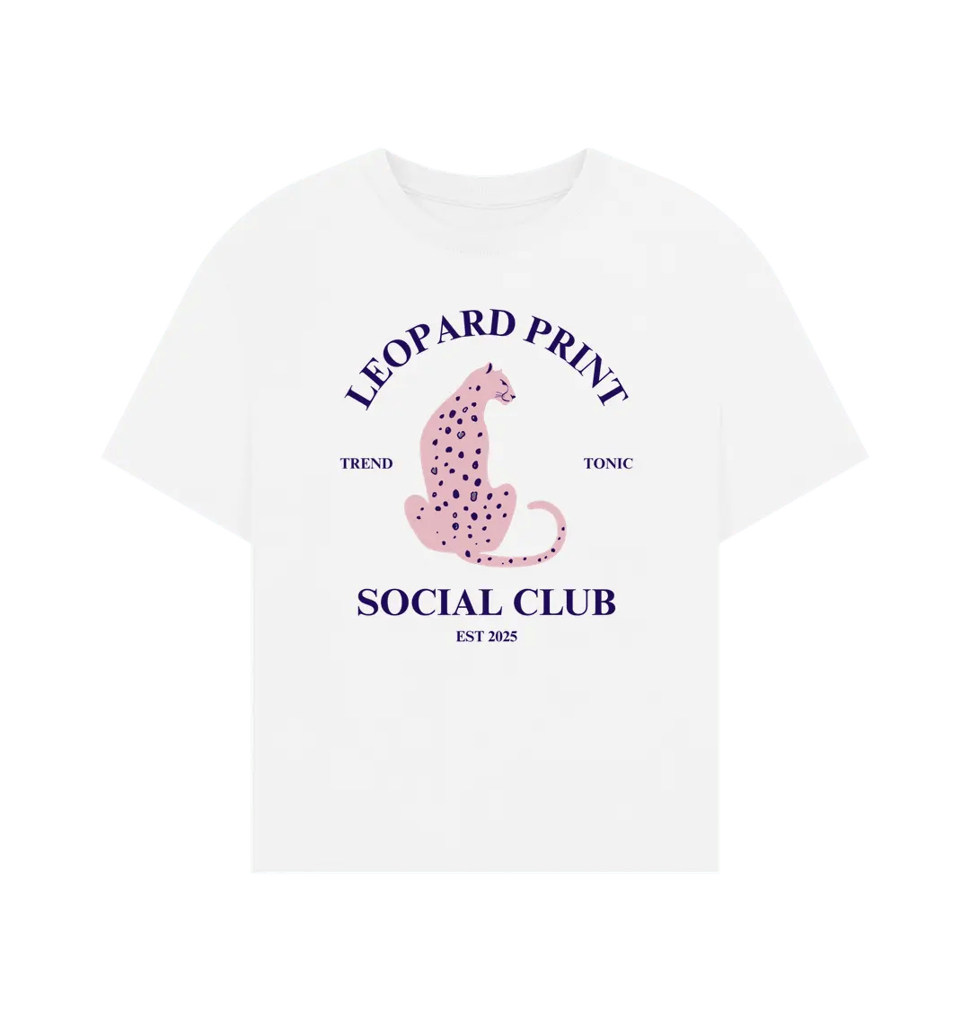 Pink leopard print social club oversized fit t-shirt - Trend Tonic