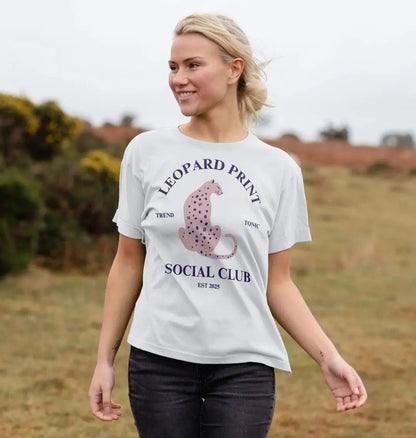 Pink leopard print social club relaxed fit t-shirt - Trend Tonic