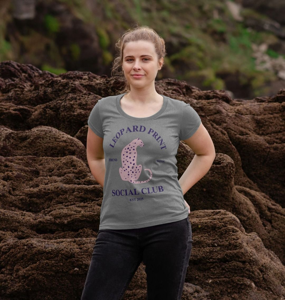 Pink leopard print social club scoop neck t-shirt - Trend Tonic