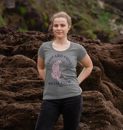 Pink leopard print social club scoop neck t-shirt - Trend Tonic