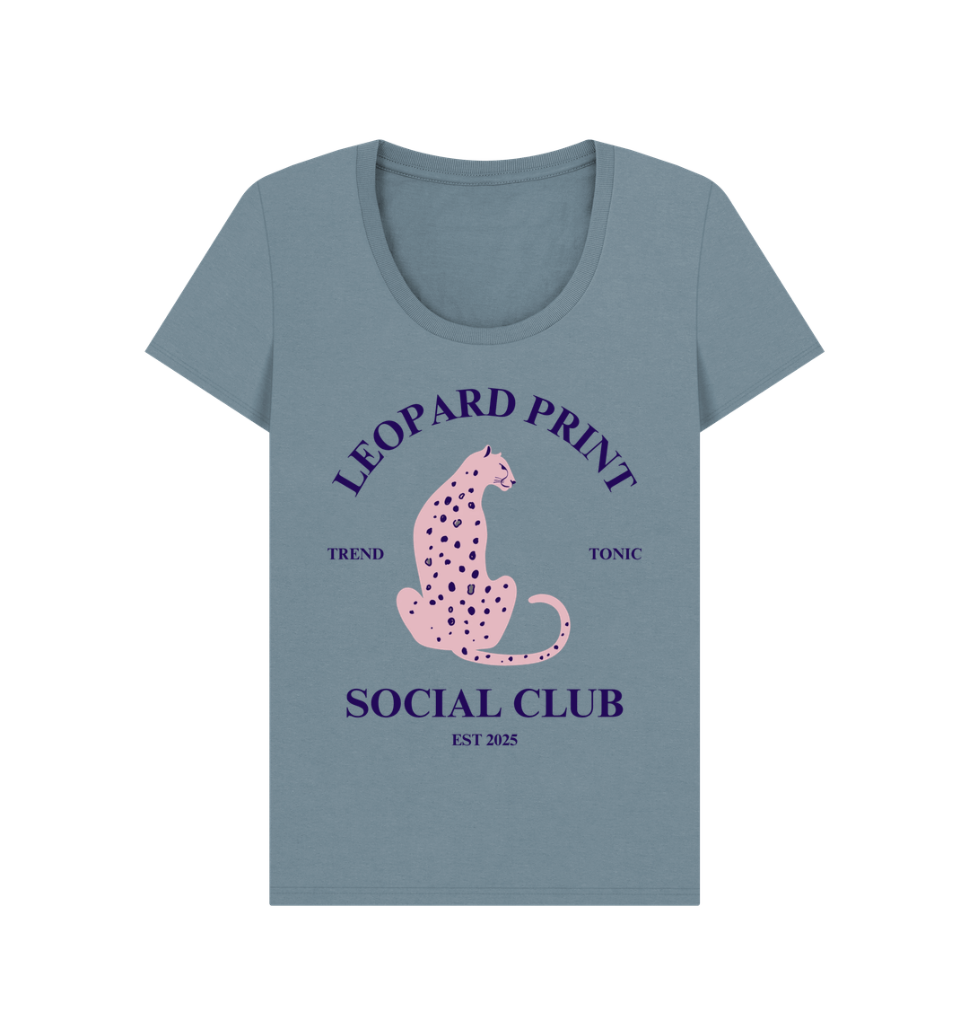 Pink leopard print social club scoop neck t-shirt - Trend Tonic