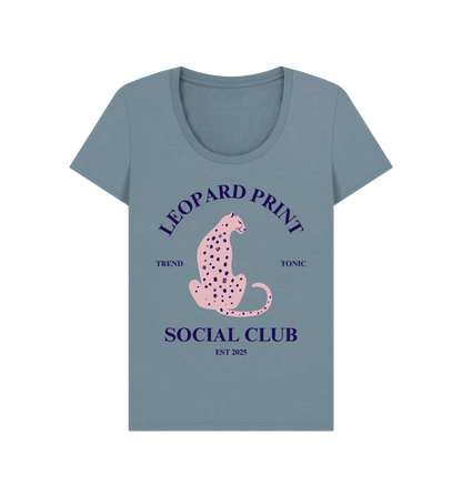 Pink leopard print social club scoop neck t-shirt - Trend Tonic
