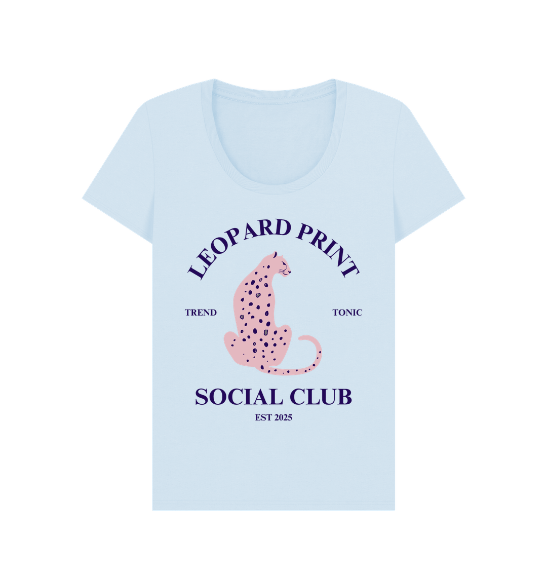 Pink leopard print social club scoop neck t-shirt - Trend Tonic