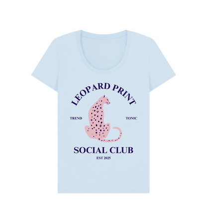 Pink leopard print social club scoop neck t-shirt - Trend Tonic