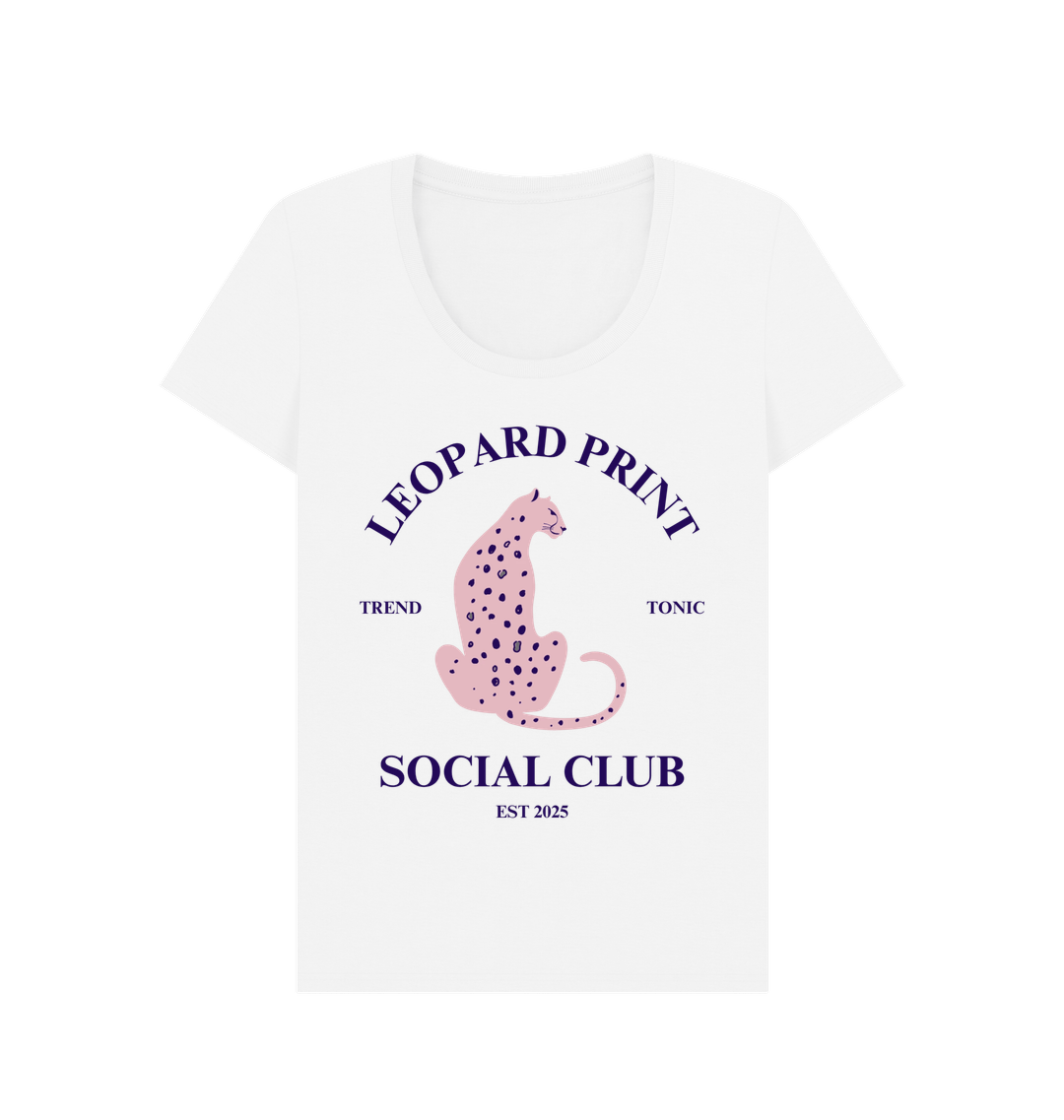 Pink leopard print social club scoop neck t-shirt - Trend Tonic