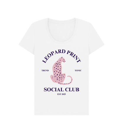 Pink leopard print social club scoop neck t-shirt - Trend Tonic