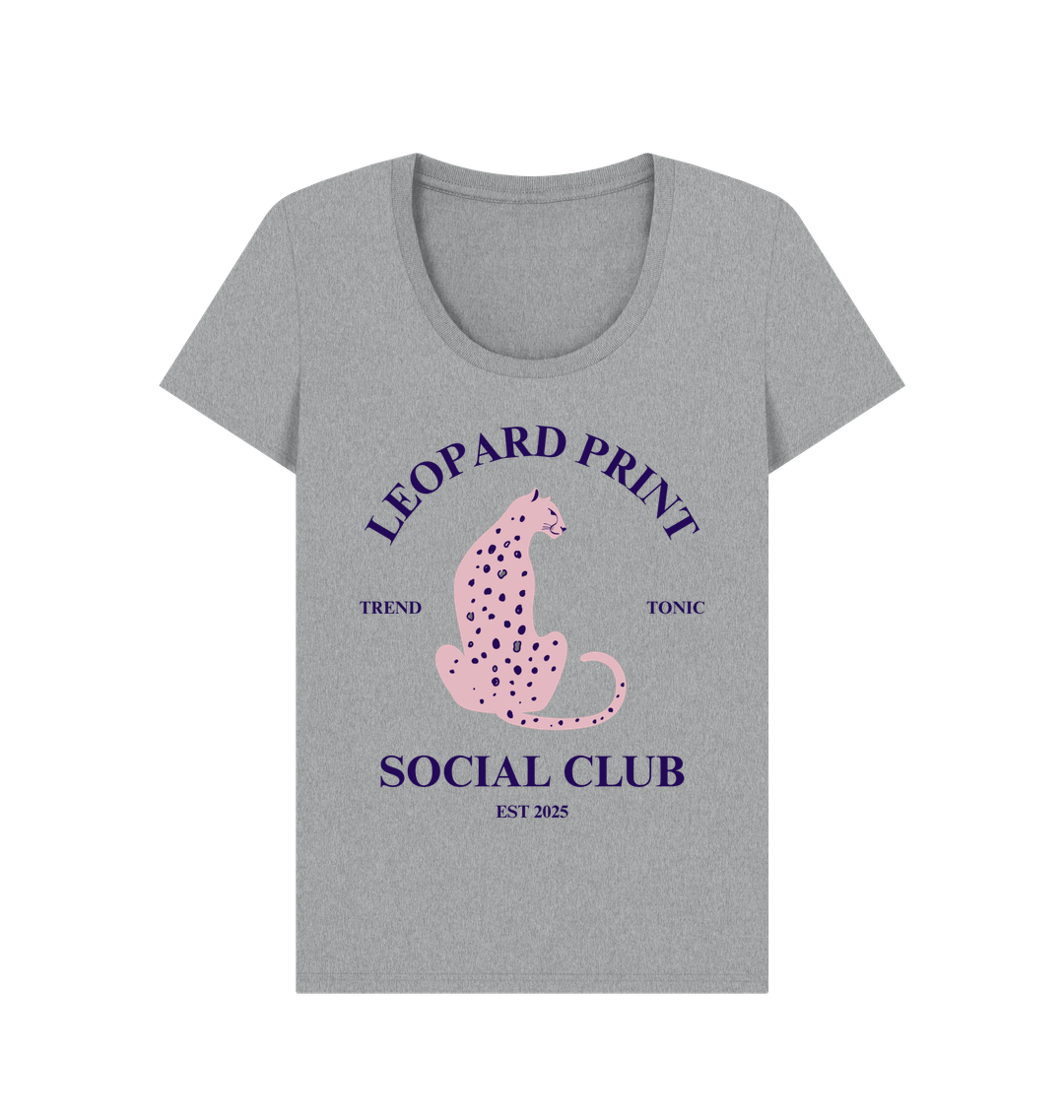 Pink leopard print social club scoop neck t-shirt - Trend Tonic