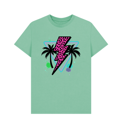 Pink lightning bolt palm tree crew neck t-shirt - Trend Tonic