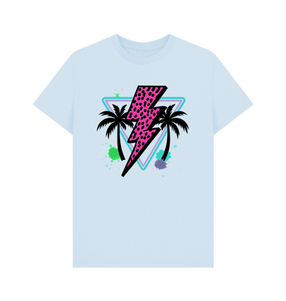 Pink lightning bolt palm tree crew neck t-shirt - Trend Tonic