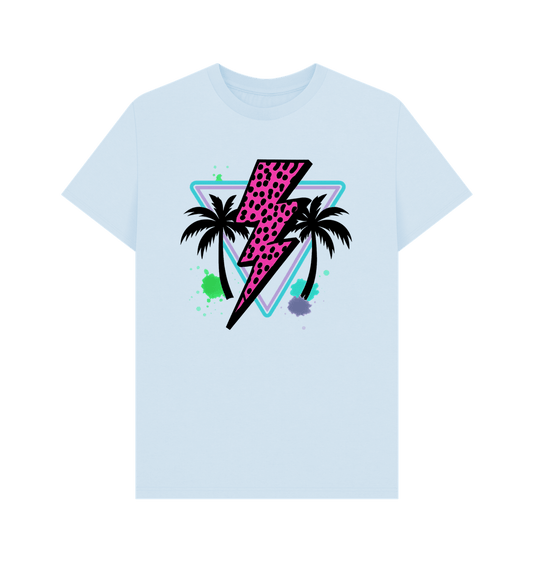 Pink lightning bolt palm tree crew neck t-shirt - Trend Tonic