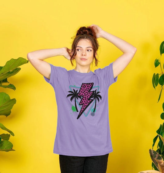 Pink lightning bolt palm tree crew neck t-shirt - Trend Tonic