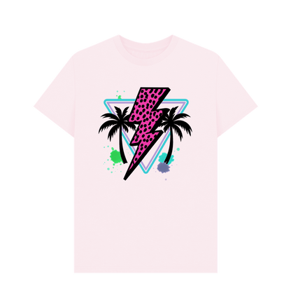 Pink lightning bolt palm tree crew neck t-shirt - Trend Tonic