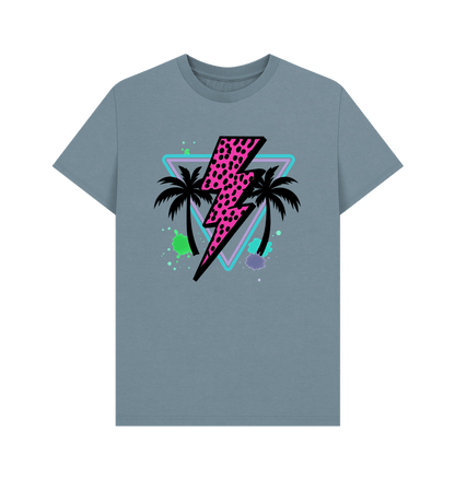 Pink lightning bolt palm tree crew neck t-shirt - Trend Tonic